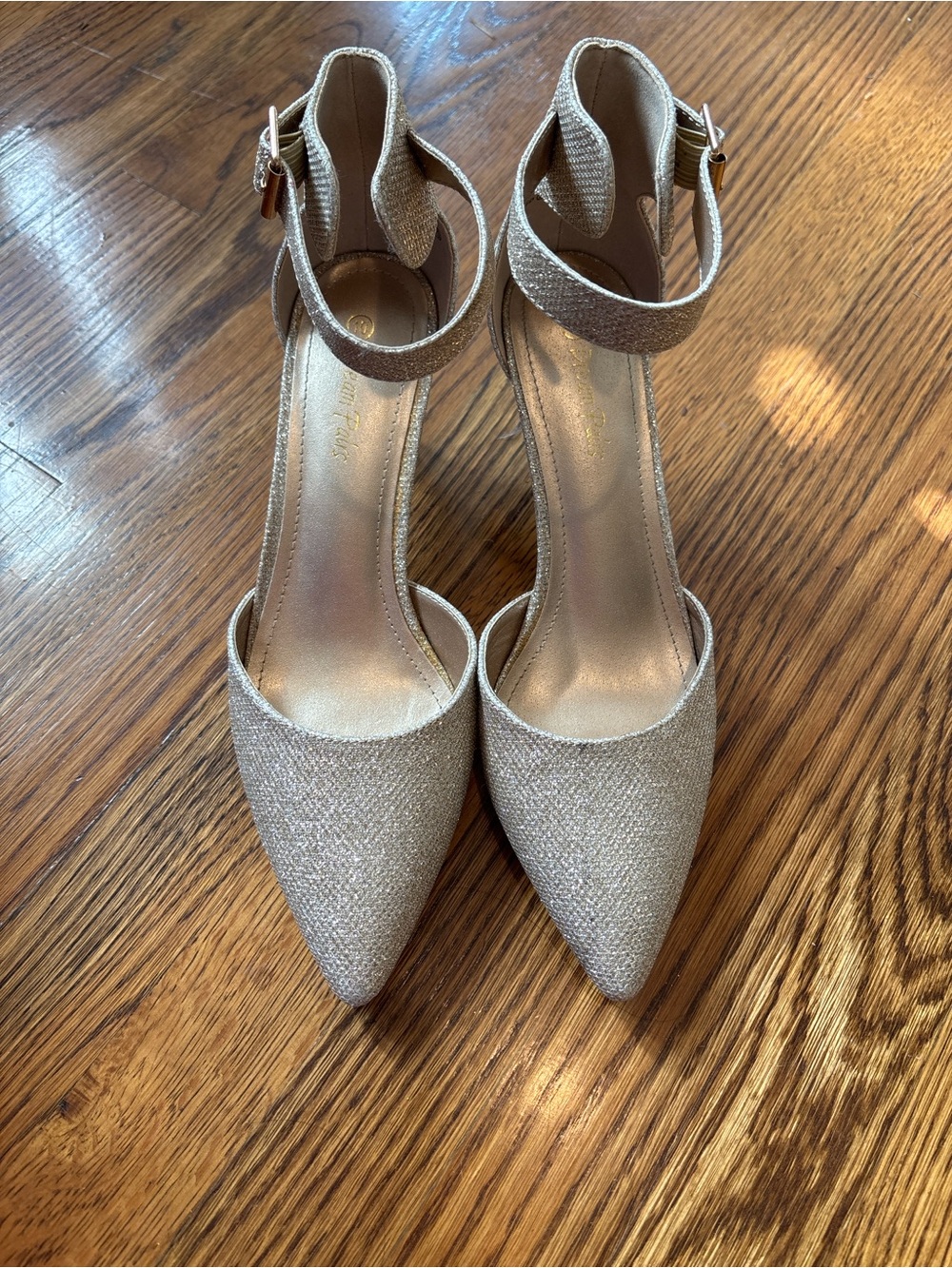 Dream Pairs Champagne Glitter Pointed-Toe Ankle-Strap Pumps